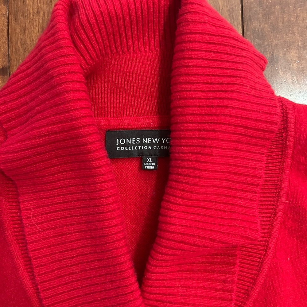 Jones New York Women's Red Cowl Neck 100% Cashmere Sweater Size XL - Picture 2 of 9